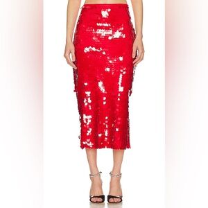 Lioness Dazzling Red Sequin Midi Skirt